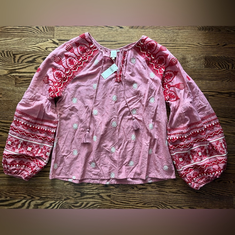 Anthropologie Pink Long Sleeve Ruffled Blouse